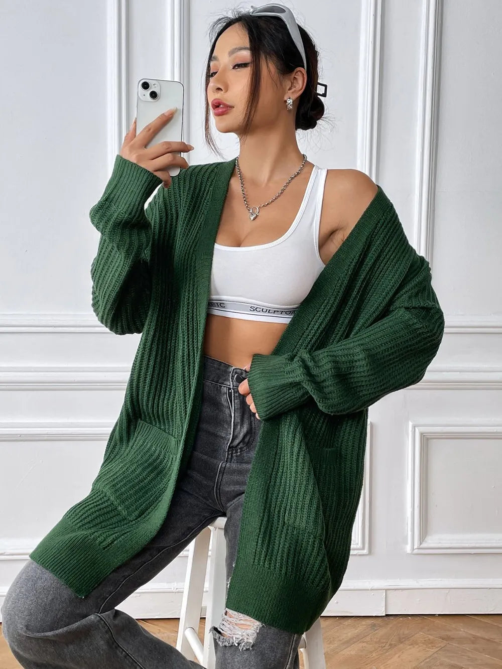 New dual pocket minimalist casual sweater cardigan - V.I.P Digital Presence