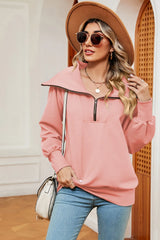 New long sleeved zipper lapel shawl pullover hoodie for women - V.I.P Digital Presence