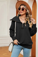 New long sleeved zipper lapel shawl pullover hoodie for women - V.I.P Digital Presence