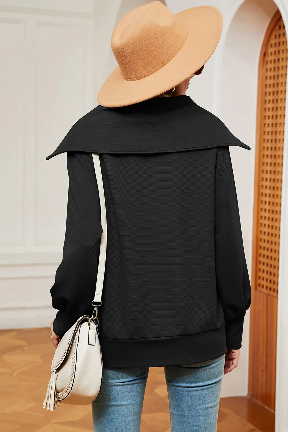 New long sleeved zipper lapel shawl pullover hoodie for women - V.I.P Digital Presence