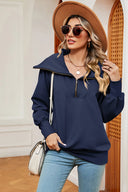 New long sleeved zipper lapel shawl pullover hoodie for women - V.I.P Digital Presence