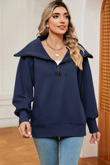 New long sleeved zipper lapel shawl pullover hoodie for women - V.I.P Digital Presence