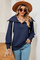New long sleeved zipper lapel shawl pullover hoodie for women - V.I.P Digital Presence