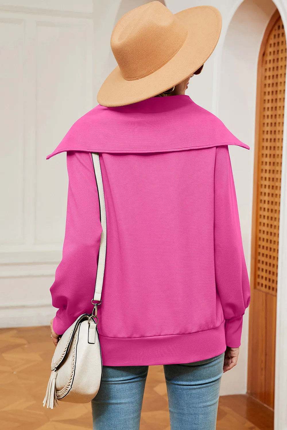New long sleeved zipper lapel shawl pullover hoodie for women - V.I.P Digital Presence