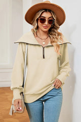New long sleeved zipper lapel shawl pullover hoodie for women - V.I.P Digital Presence