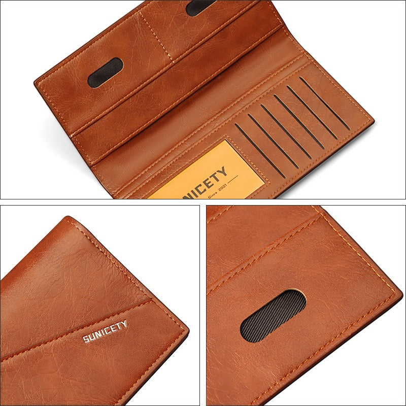 New Multi-Function Anti-Theft Brush Soft Leather Clip Long Ultra-Thin Splicing Two Fold Men's Wallet - V.I.P Digital Presence