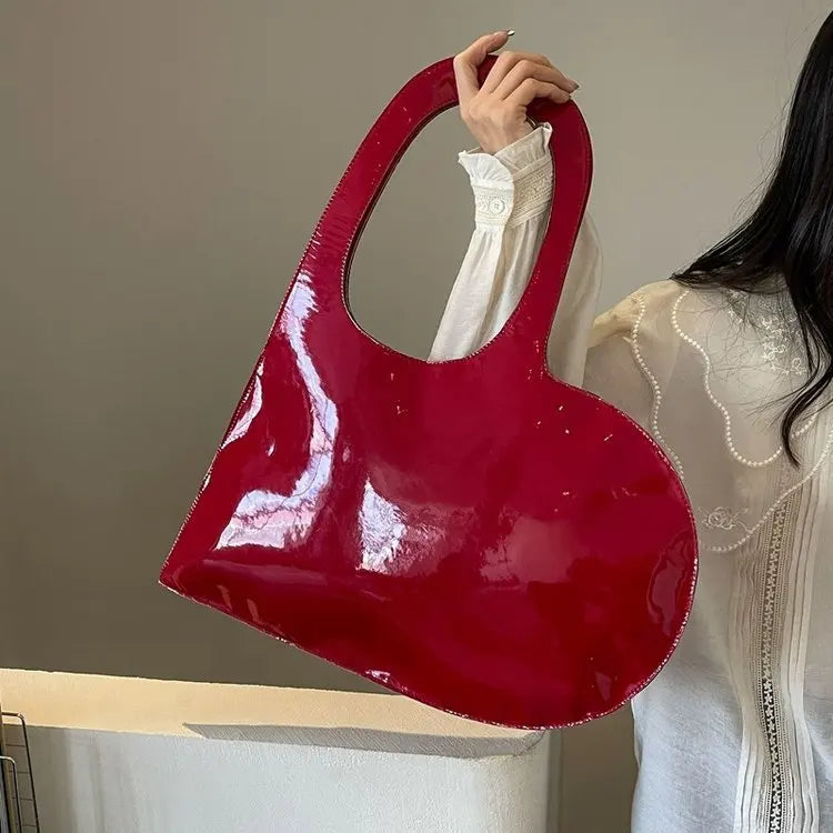 New Unisex Personalized Creative Lacquer Skin Love Shape Shoulder Bag Punk Underarm Bag Women's Handheld PU Photo Bag - V.I.P Digital Presence