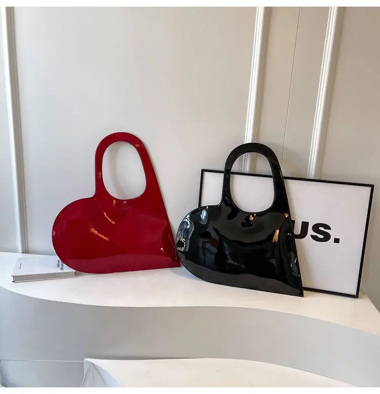 New Unisex Personalized Creative Lacquer Skin Love Shape Shoulder Bag Punk Underarm Bag Women's Handheld PU Photo Bag - V.I.P Digital Presence