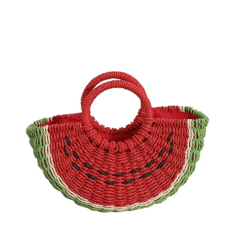 New Watermelon Straw Women Shoulder Bags Luxury Designer Fashion Bohemia Female Crossbody Bag Handmade Cute Fruit Handbag - V.I.P Digital Presence