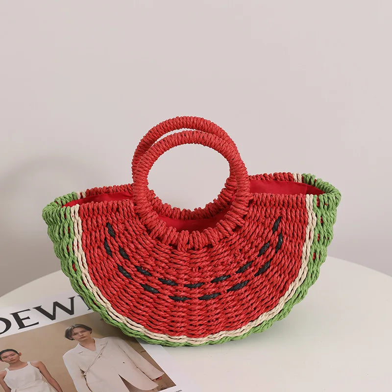 New Watermelon Straw Women Shoulder Bags Luxury Designer Fashion Bohemia Female Crossbody Bag Handmade Cute Fruit Handbag - V.I.P Digital Presence