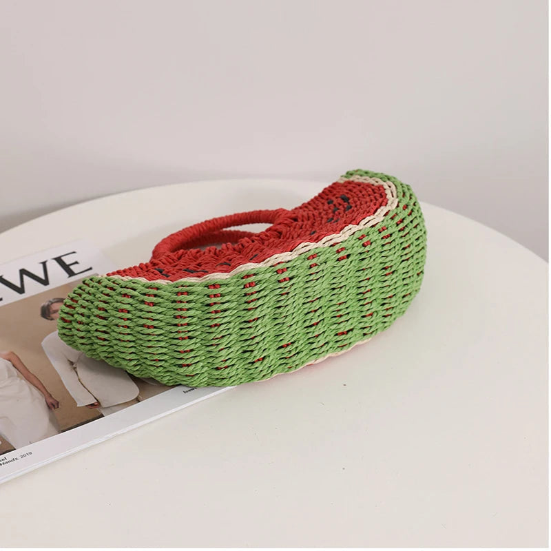 New Watermelon Straw Women Shoulder Bags Luxury Designer Fashion Bohemia Female Crossbody Bag Handmade Cute Fruit Handbag - V.I.P Digital Presence