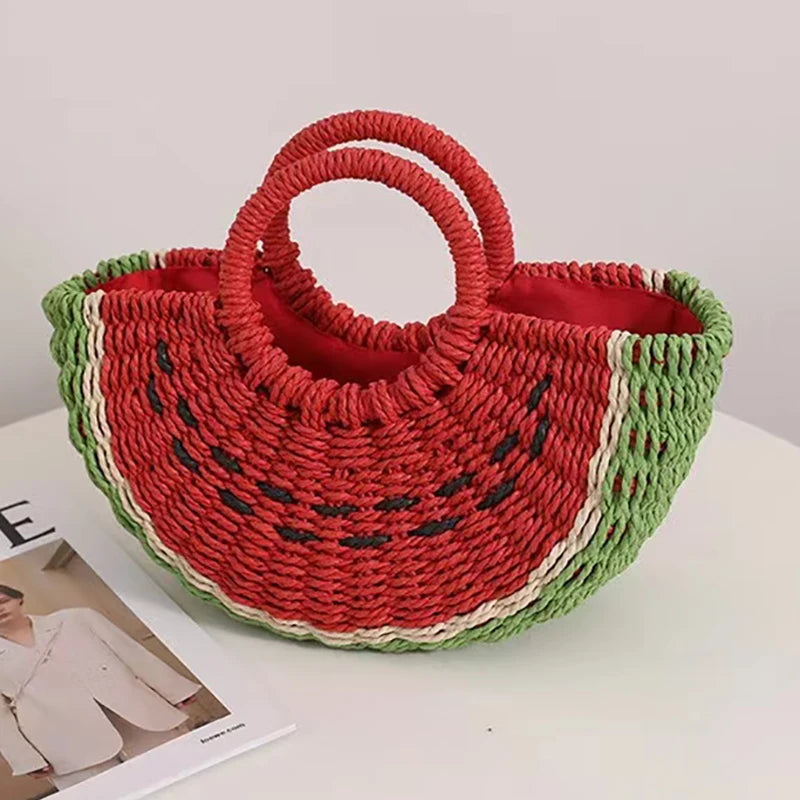 New Watermelon Straw Women Shoulder Bags Luxury Designer Fashion Bohemia Female Crossbody Bag Handmade Cute Fruit Handbag - V.I.P Digital Presence