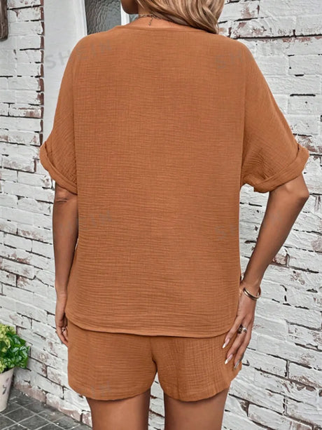Notched Half Sleeve Top and Shorts Set - V.I.P Digital Presence