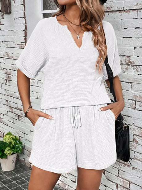 Notched Half Sleeve Top and Shorts Set - V.I.P Digital Presence