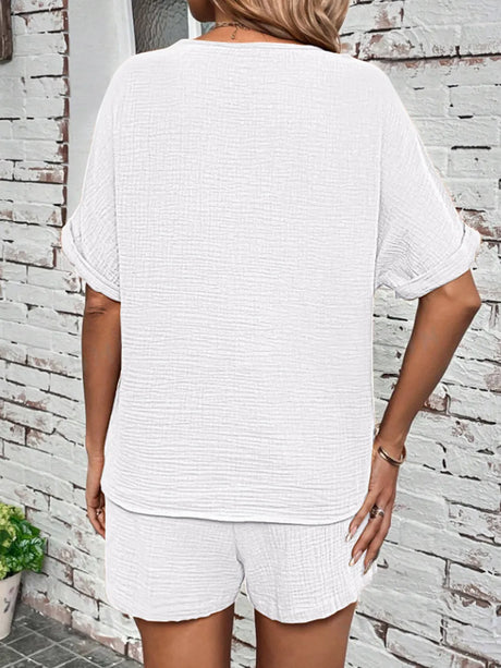 Notched Half Sleeve Top and Shorts Set - V.I.P Digital Presence