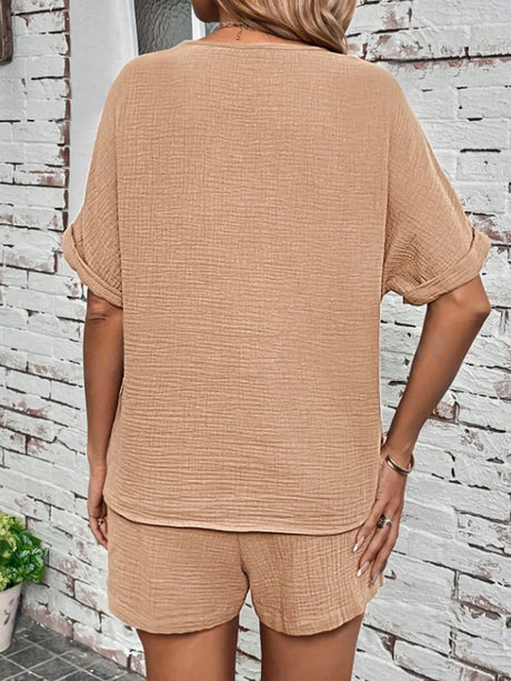 Notched Half Sleeve Top and Shorts Set - V.I.P Digital Presence