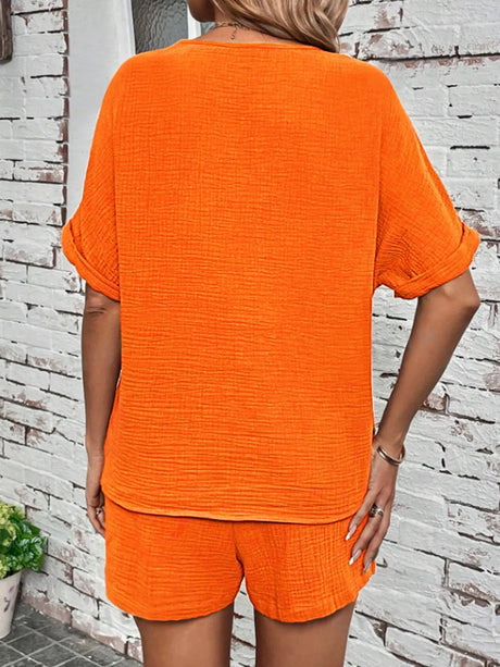 Notched Half Sleeve Top and Shorts Set - V.I.P Digital Presence