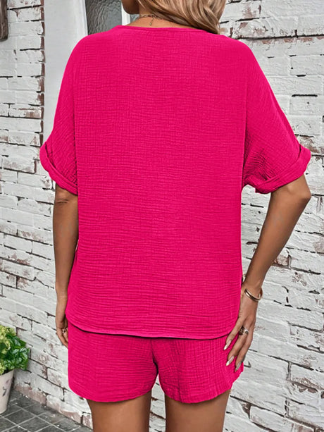 Notched Half Sleeve Top and Shorts Set - V.I.P Digital Presence