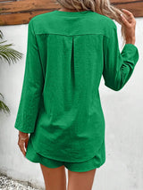 Notched Long Sleeve Top and Shorts Set - V.I.P Digital Presence