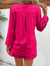 Notched Long Sleeve Top and Shorts Set - V.I.P Digital Presence