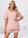 Notched Short Sleeve and Shorts Lounge Set - V.I.P Digital Presence