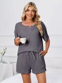 Notched Short Sleeve and Shorts Lounge Set - V.I.P Digital Presence