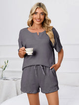 Notched Short Sleeve and Shorts Lounge Set - V.I.P Digital Presence
