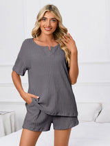Notched Short Sleeve and Shorts Lounge Set - V.I.P Digital Presence