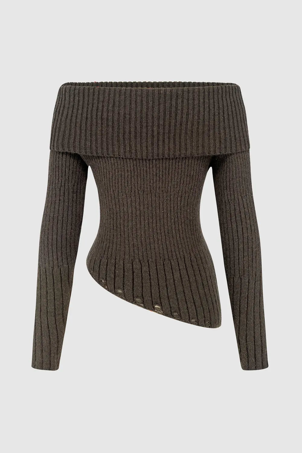 One shoulder autumn/winter sweater goodbuck letter slim fit top versatile diagonal hem - V.I.P Digital Presence