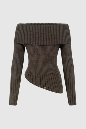 One shoulder autumn/winter sweater goodbuck letter slim fit top versatile diagonal hem - V.I.P Digital Presence