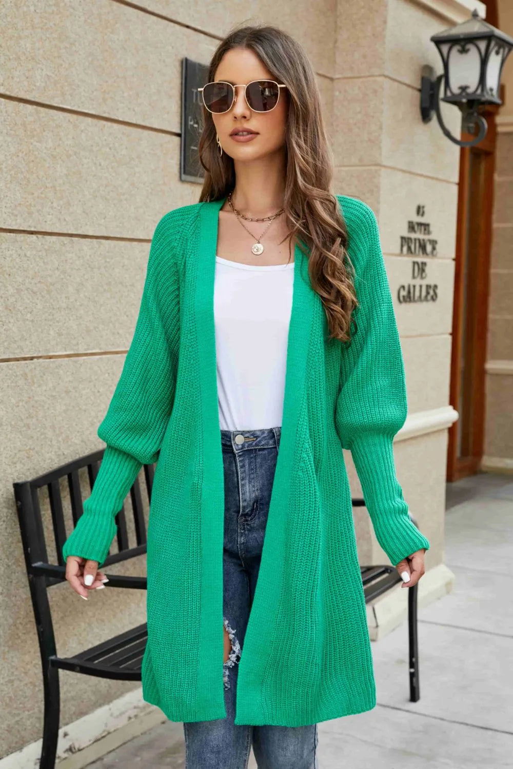 Open Front Lantern Sleeve Cardigan - V.I.P Digital Presence