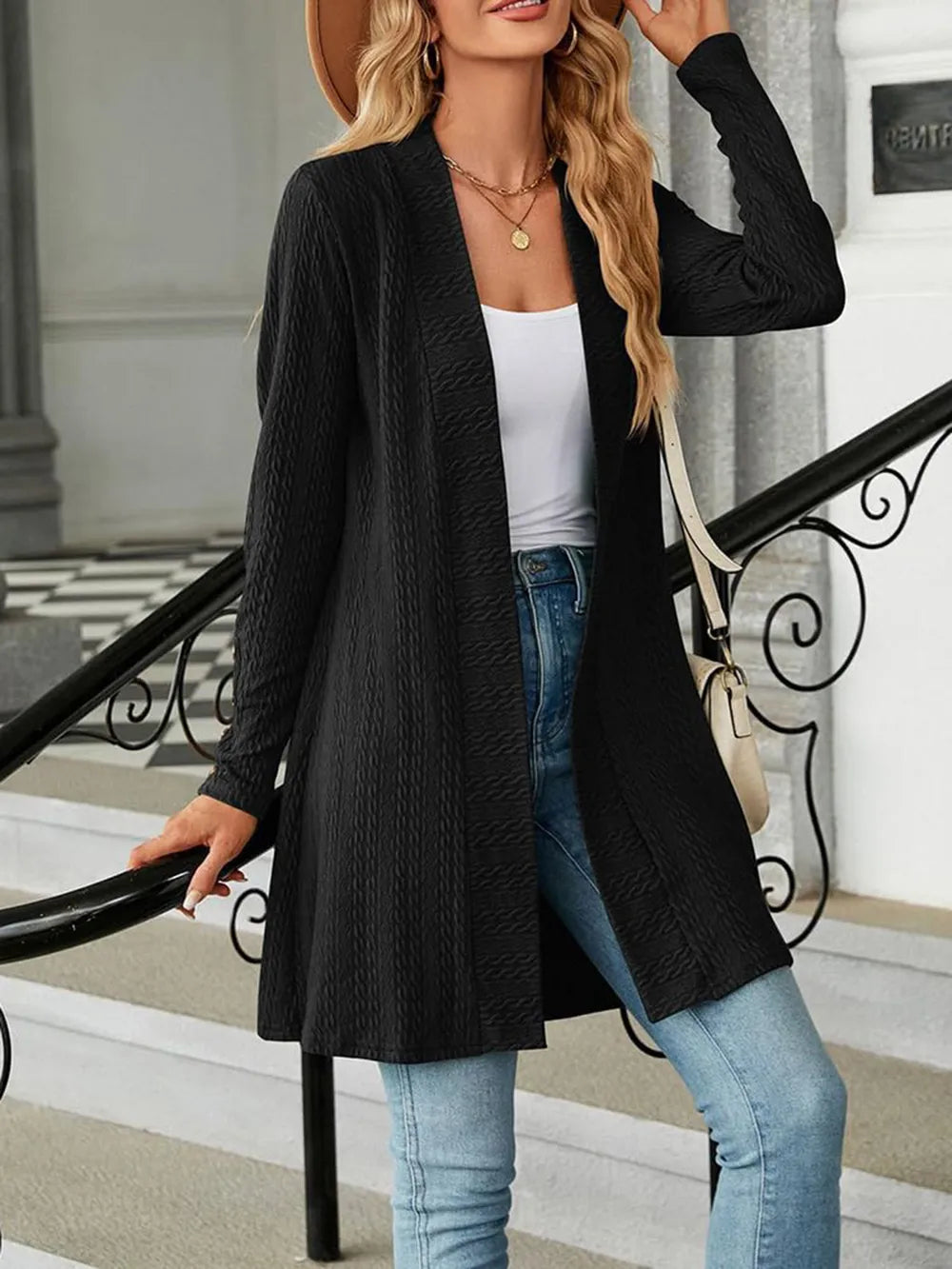 Open Front Long Sleeve Cardigan - V.I.P Digital Presence
