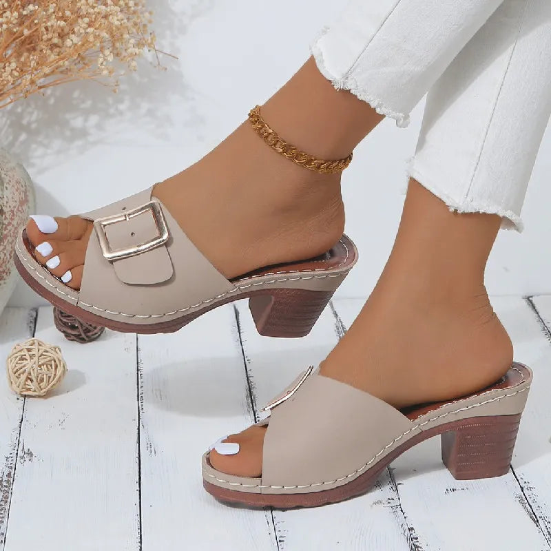 Open Toe Block Heel Buckle Sandals - V.I.P Digital Presence