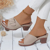 Open Toe Block Heel Buckle Sandals - V.I.P Digital Presence