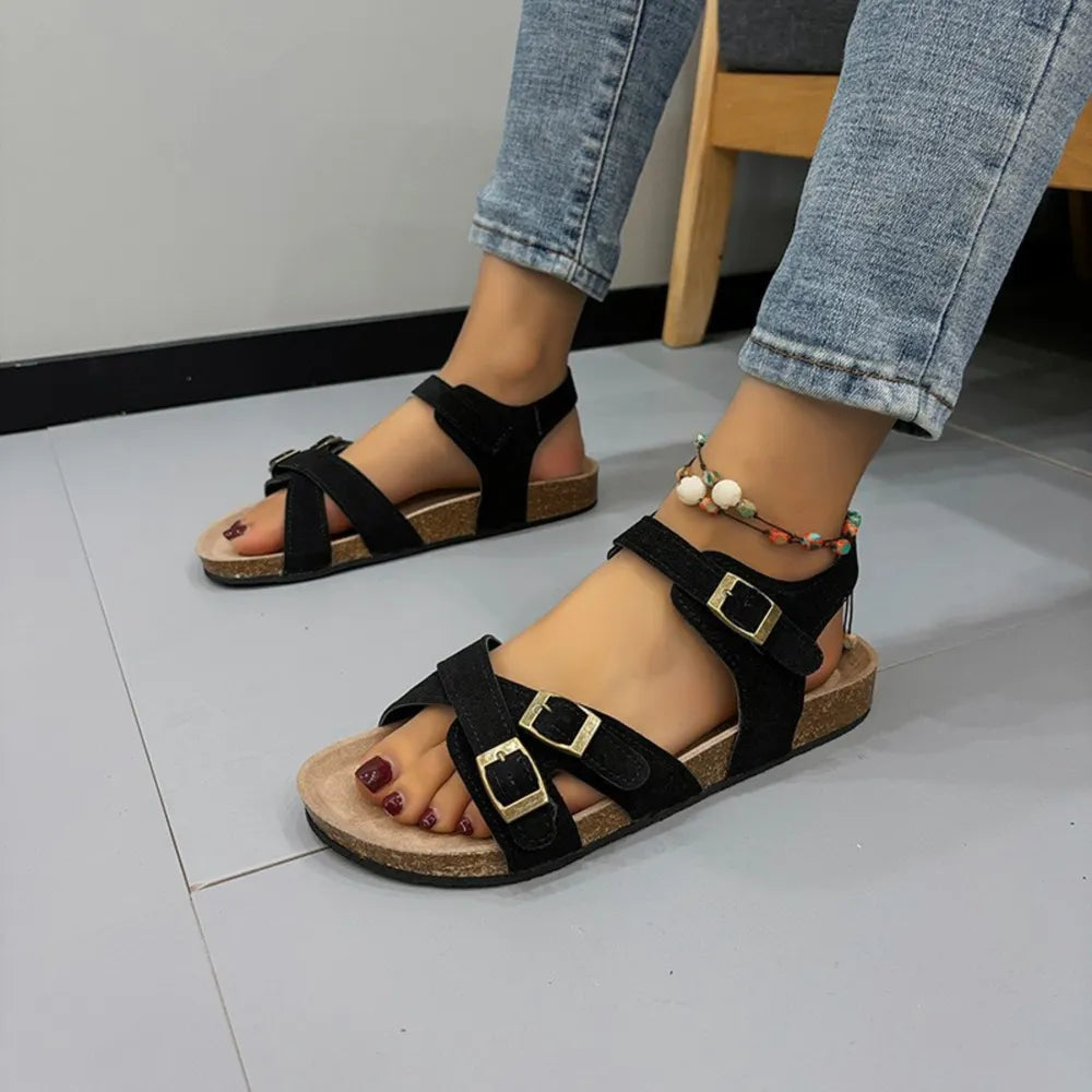 Open Toe Flat Buckle Sandals - V.I.P Digital Presence
