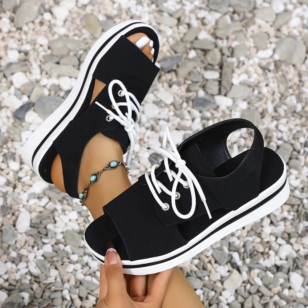Open-Toe Lace Up Platform Sandals - V.I.P Digital Presence