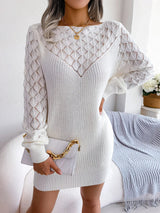 Openwork Boat Neck Sweater Dress - V.I.P Digital Presence