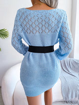 Openwork Boat Neck Sweater Dress - V.I.P Digital Presence