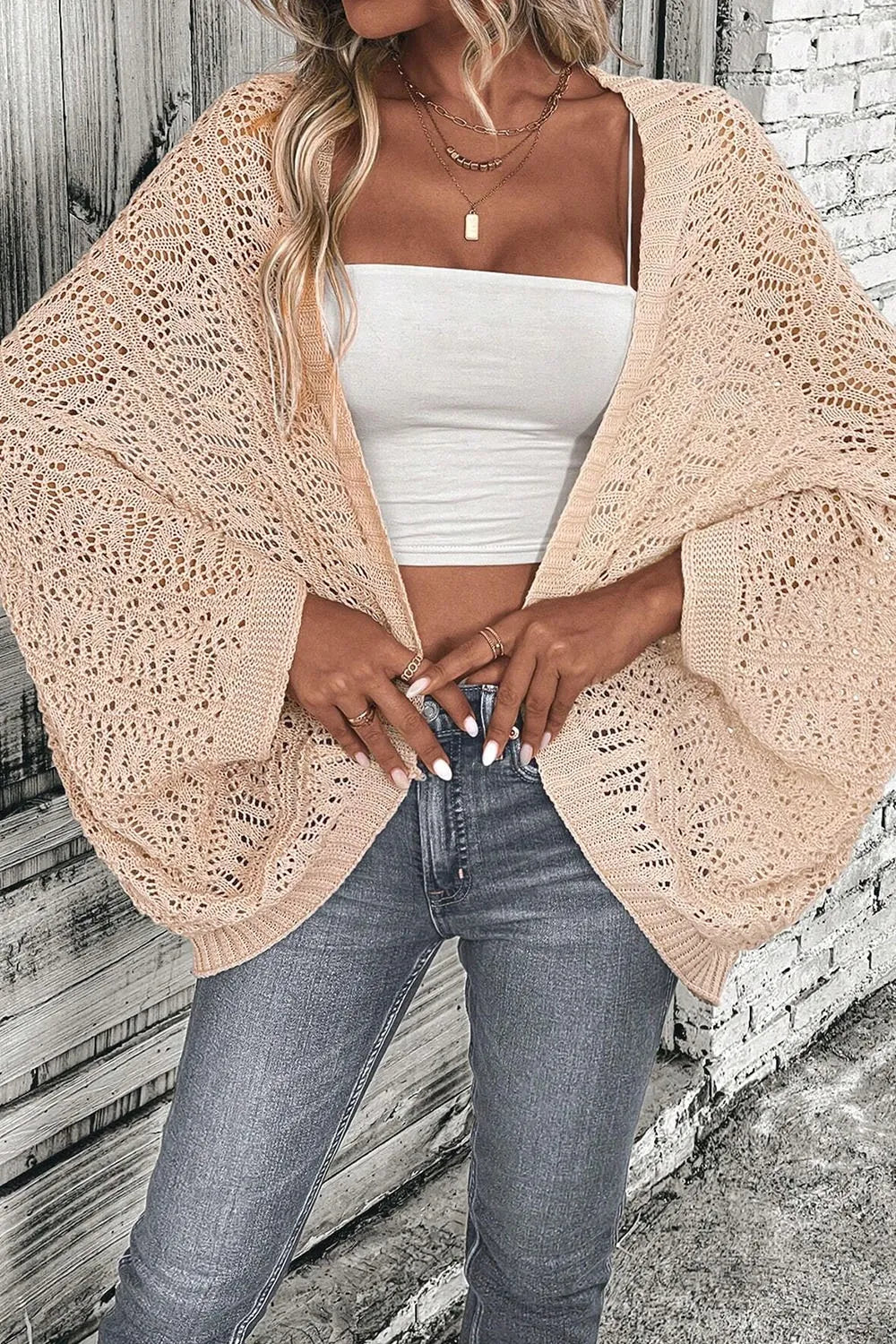 Openwork Open Front Long Sleeve Cardigan - V.I.P Digital Presence