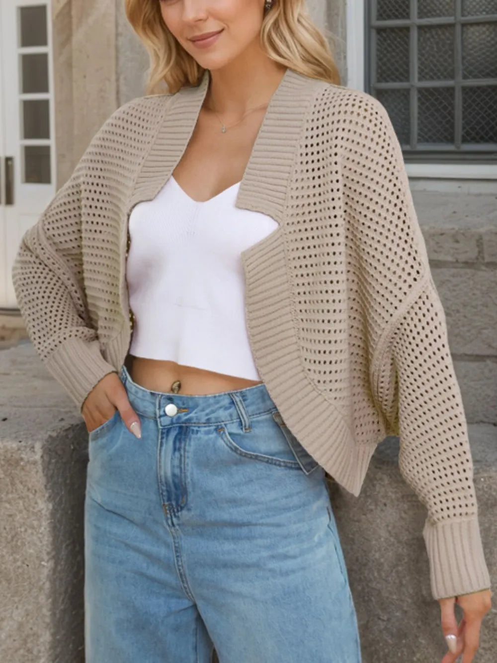 Openwork Open Front Long Sleeve Cardigan - V.I.P Digital Presence