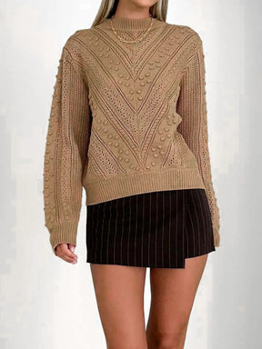 Openwork Round Neck Long Sleeve Sweater - V.I.P Digital Presence