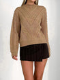 Openwork Round Neck Long Sleeve Sweater - V.I.P Digital Presence
