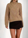 Openwork Round Neck Long Sleeve Sweater - V.I.P Digital Presence