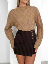 Openwork Round Neck Long Sleeve Sweater - V.I.P Digital Presence