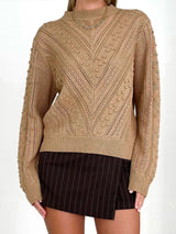 Openwork Round Neck Long Sleeve Sweater - V.I.P Digital Presence