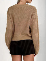Openwork Round Neck Long Sleeve Sweater - V.I.P Digital Presence