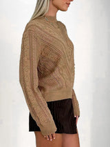 Openwork Round Neck Long Sleeve Sweater - V.I.P Digital Presence