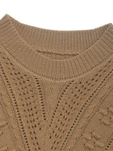 Openwork Round Neck Long Sleeve Sweater - V.I.P Digital Presence