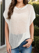 Openwork Round Neck Short Sleeve Cover-Up - V.I.P Digital Presence