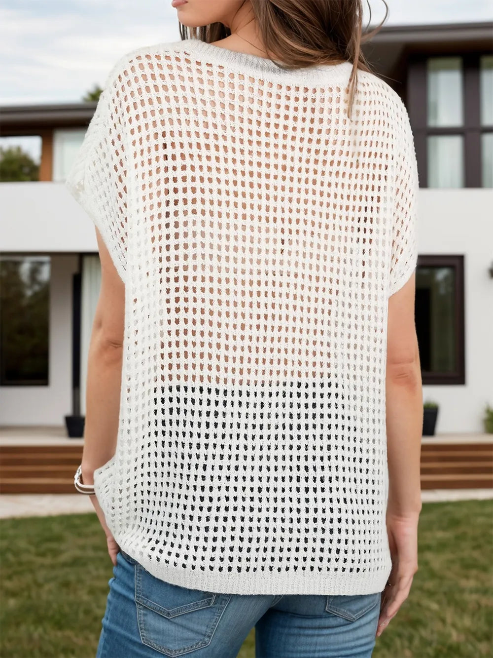 Openwork Round Neck Short Sleeve Cover-Up - V.I.P Digital Presence